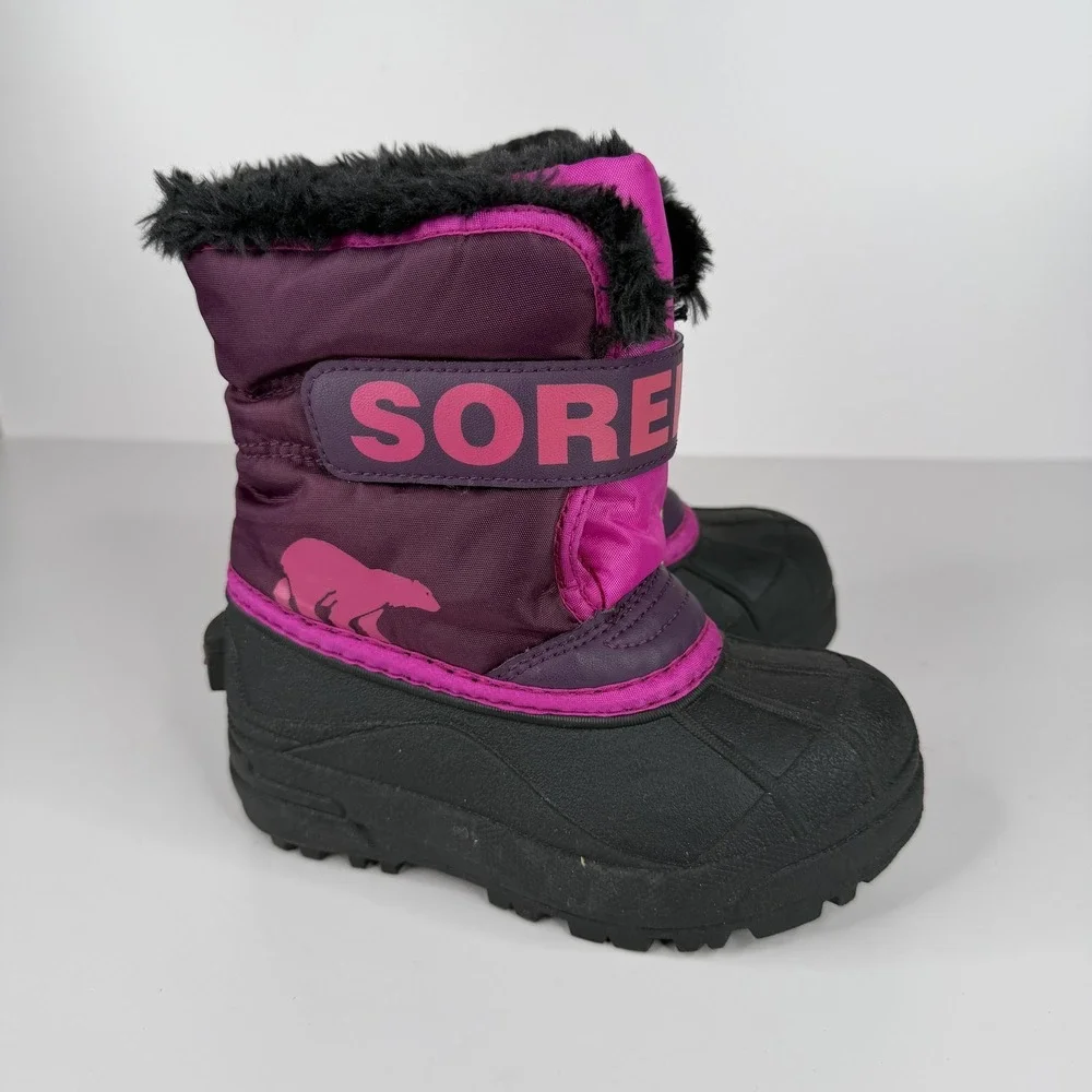 Sorel‎ Snow Commander Boots Girls Size 11 Purple Insulated Faux Fur Winter
